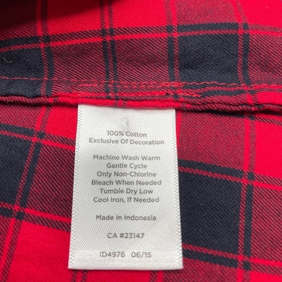 Talbots Button Front Shirt Red Black Plaid Cotton Size Medium Petite - Picture 5 of 8